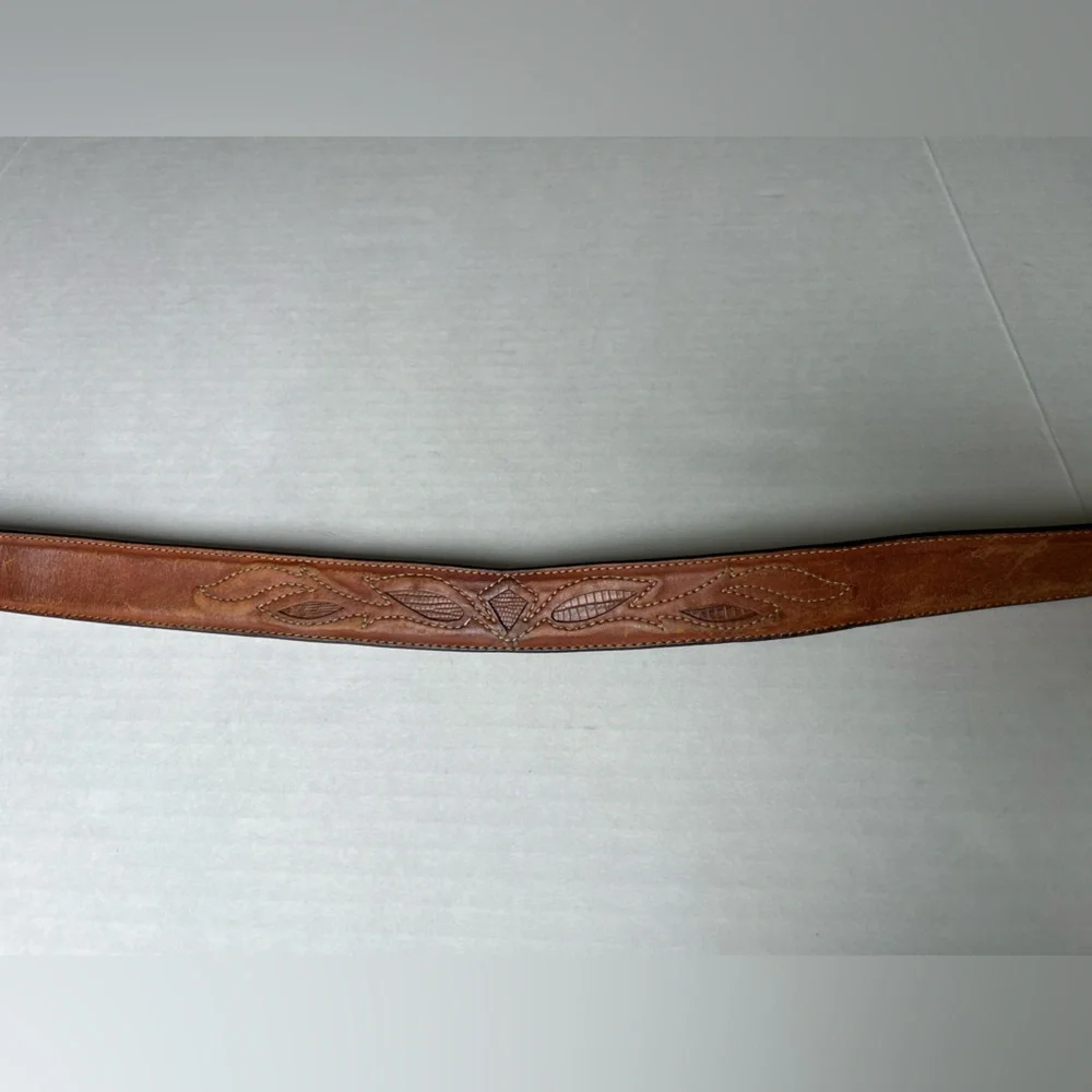 Classic Men’s Brown Leather Solid Brass Buckle Ranger Belt Style